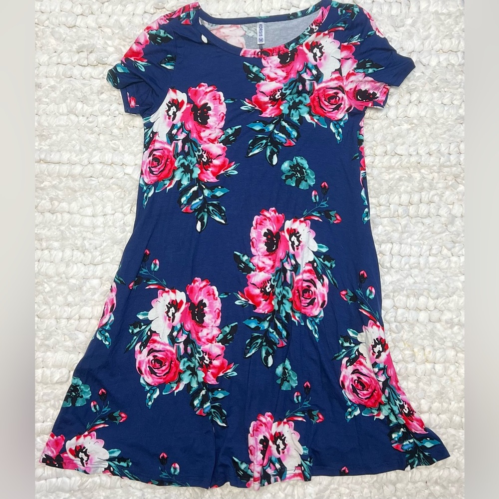 KORSIS | navy floral knit A-Line dress